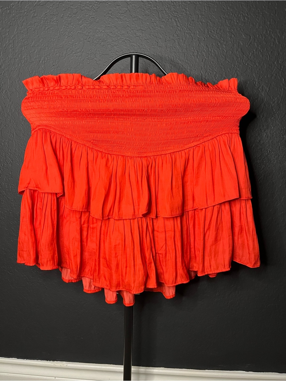 Smocked Ruffle Tiered Mini Skirt - Red